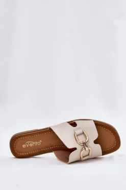 Evento Klapki Damskie Klasyczne*Klapki Damskie Płaskie Z Ozdobnym Detalem Beżowe Amiresna Beżowy