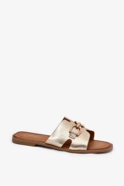 Damskie Evento Klapki Damskie Płaskie Z Ozdobnym Detalem Złote Amiresna