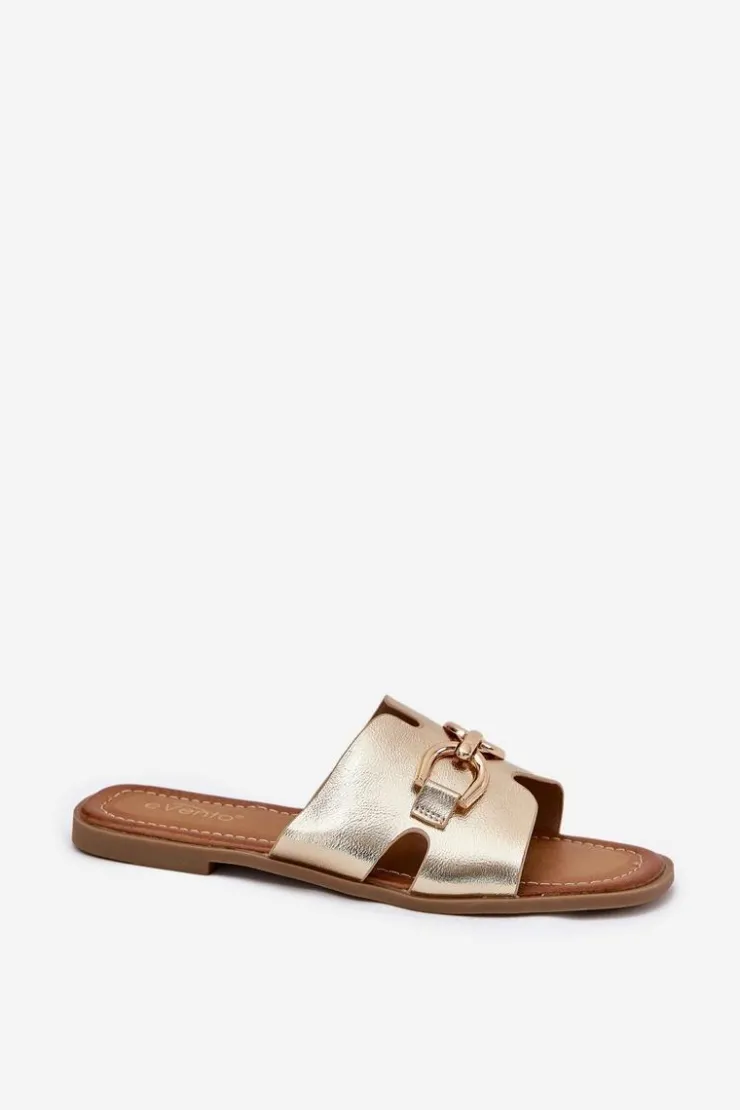 Damskie Evento Klapki Damskie Płaskie Z Ozdobnym Detalem Złote Amiresna