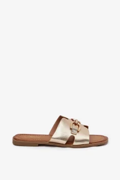 Damskie Evento Klapki Damskie Płaskie Z Ozdobnym Detalem Złote Amiresna
