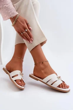 Damskie Boto Klapki Damskie Płaskie Z Ozdobą Białe Kavinia