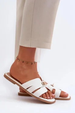 Damskie Boto Klapki Damskie Płaskie Z Ozdobą Białe Kavinia