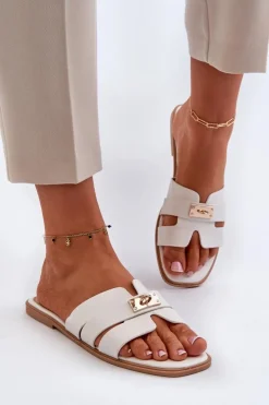 Damskie Boto Klapki Damskie Płaskie Z Ozdobą Białe Kavinia