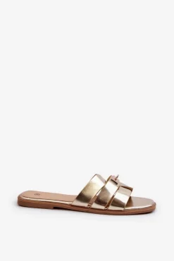 Sale Boto Klapki Damskie Płaskie Z Ozdobą Złote Kavinia