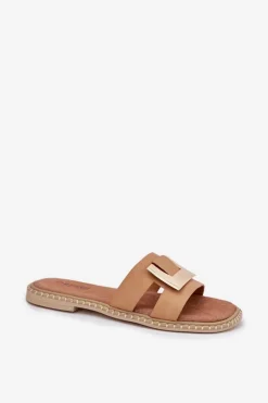 Artiker Klapki Damskie Klasyczne*Klapki Damskie Płaskie Z Ozdobnym Detalem 56C1335 Beżowe Beżowy