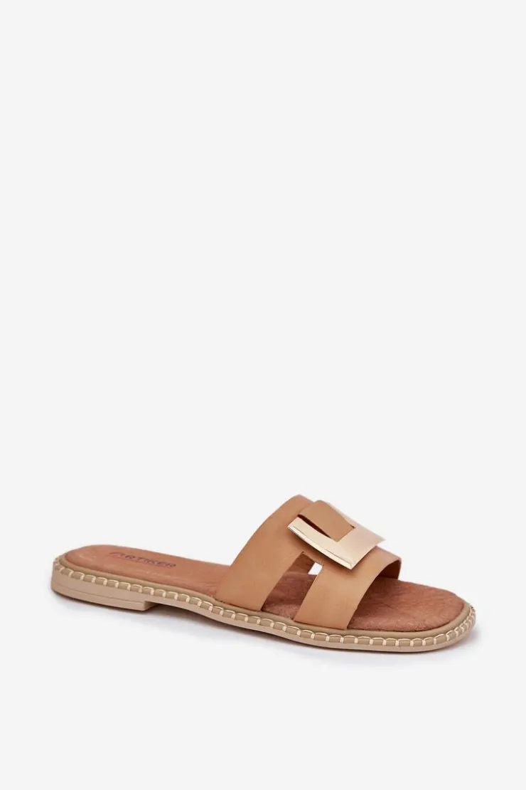 Artiker Klapki Damskie Klasyczne*Klapki Damskie Płaskie Z Ozdobnym Detalem 56C1335 Beżowe Beżowy