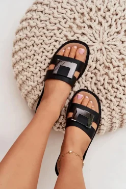 Damskie Artiker Klapki Damskie Płaskie Z Ozdobnym Detalem 56C1336 Czarne