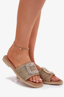 Damskie Artiker Klapki Damskie Płaskie Z Plecionką I Ozdobą 56C1337 Beżowe
