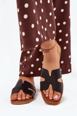 Boto Klapki Damskie Płaskie Z Wycięciami Czarne Salyra Czarny