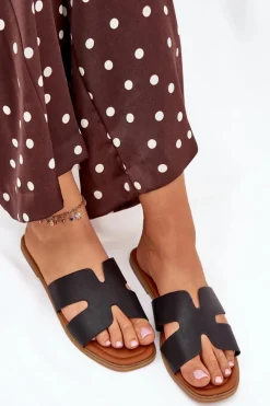 Boto Klapki Damskie Płaskie Z Wycięciami Czarne Salyra Czarny