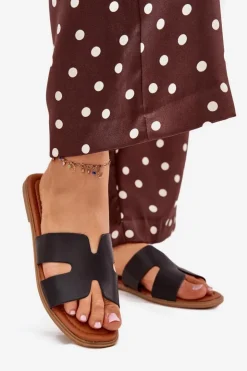 Boto Klapki Damskie Płaskie Z Wycięciami Czarne Salyra Czarny