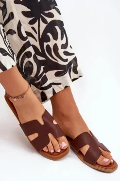 Damskie Boto Klapki Damskie Płaskie Z Wycięciami Ciemnobrązowe Salyra