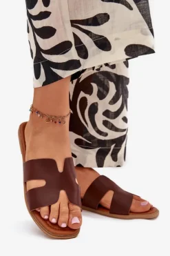 Damskie Boto Klapki Damskie Płaskie Z Wycięciami Ciemnobrązowe Salyra