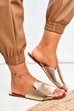 Damskie Boto Klapki Damskie Płaskie Złote Mimios