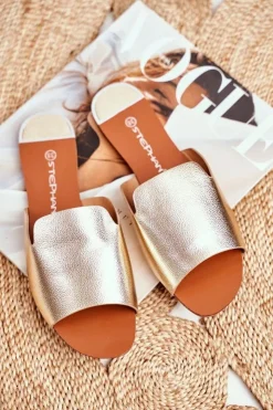 Damskie Boto Klapki Damskie Płaskie Złote Mimios