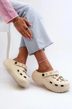 Boto Klapki Na Platformie|Klapki Damskie Klasyczne*Klapki Damskie Piankowe Lekkie Na Grubej Podeszwie Z Przypinkami Beżowe Effiora