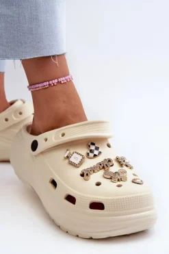 Boto Klapki Na Platformie|Klapki Damskie Klasyczne*Klapki Damskie Piankowe Lekkie Na Grubej Podeszwie Z Przypinkami Beżowe Effiora