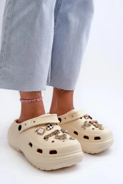 Boto Klapki Na Platformie|Klapki Damskie Klasyczne*Klapki Damskie Piankowe Lekkie Na Grubej Podeszwie Z Przypinkami Beżowe Effiora