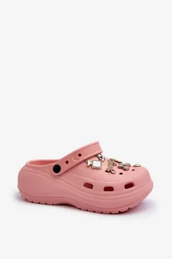 Sale Boto Klapki Damskie Piankowe Lekkie Na Grubej Podeszwie Z Przypinkami Różowe Effiora