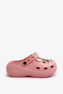 Sale Boto Klapki Damskie Piankowe Lekkie Na Grubej Podeszwie Z Przypinkami Różowe Effiora