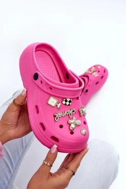 Damskie Boto Klapki Damskie Piankowe Lekkie Na Grubej Podeszwie Z Przypinkami Fuksja Effiora