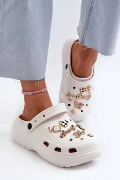 Boto Klapki Na Platformie|Klapki Damskie Klasyczne*Klapki Damskie Piankowe Lekkie Na Grubej Podeszwie Z Przypinkami Białe Effiora