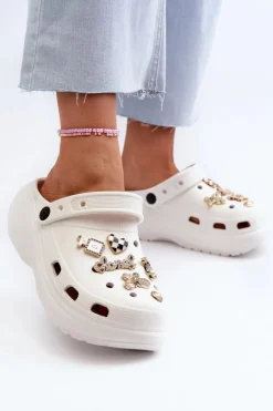 Boto Klapki Na Platformie|Klapki Damskie Klasyczne*Klapki Damskie Piankowe Lekkie Na Grubej Podeszwie Z Przypinkami Białe Effiora