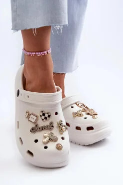 Boto Klapki Na Platformie|Klapki Damskie Klasyczne*Klapki Damskie Piankowe Lekkie Na Grubej Podeszwie Z Przypinkami Białe Effiora