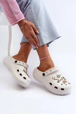 Boto Klapki Na Platformie|Klapki Damskie Klasyczne*Klapki Damskie Piankowe Lekkie Na Grubej Podeszwie Z Przypinkami Białe Effiora