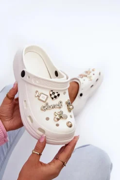 Boto Klapki Na Platformie|Klapki Damskie Klasyczne*Klapki Damskie Piankowe Lekkie Na Grubej Podeszwie Z Przypinkami Białe Effiora