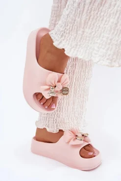 Damskie Boto Klapki Damskie Piankowe Na Platformie Z Kokardką I Broszką Różowe Marlize