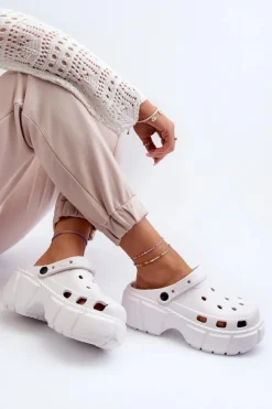 Best Boto Klapki Damskie Piankowe Na Masywnej Podeszwie Białe Witima Biały