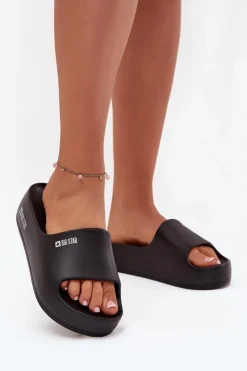 Big Star Shoes Klapki Damskie Big Star|Klapki Basenowe*Klapki Damskie Piankowe Na Masywnej Platformie Big Star SS274721 Czarne Czarny