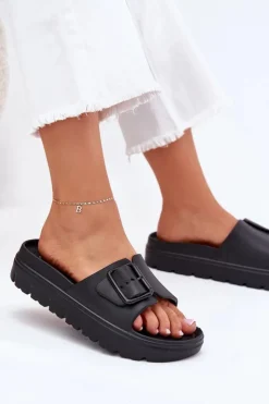 Boto Klapki Basenowe|Klapki Na Platformie*Klapki Damskie Piankowe Na Platformie Z Klamrą Czarne Viasara Czarny