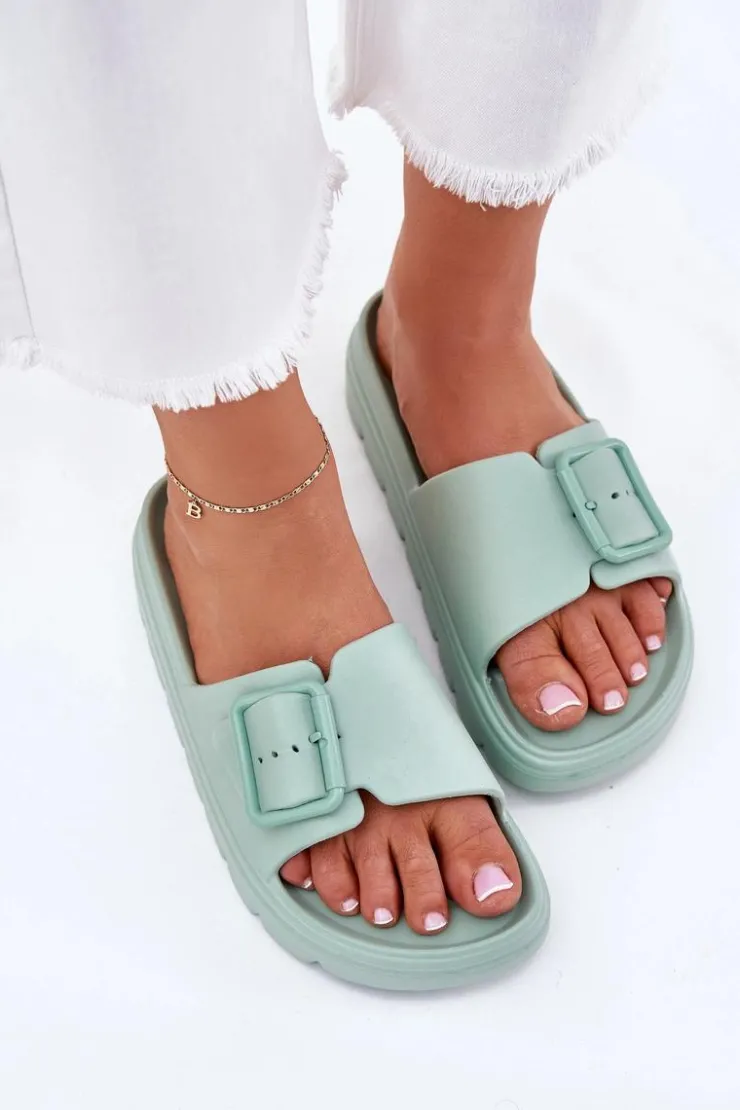 Damskie Boto Klapki Damskie Piankowe Na Platformie Z Klamrą Zielone Viasara