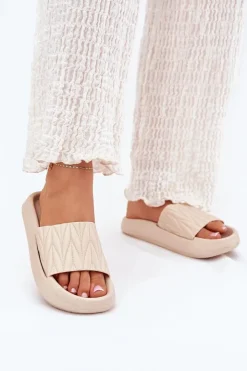 Discount Boto Klapki Damskie Piankowe Na Platformie Beżowe Vanesha