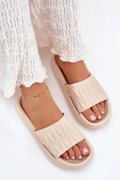 Discount Boto Klapki Damskie Piankowe Na Platformie Beżowe Vanesha