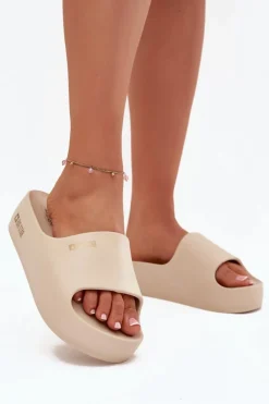 Clearance Big Star Shoes Klapki Damskie Piankowe Na Masywnej Platformie Big Star SS274722 Beżowe Beżowy
