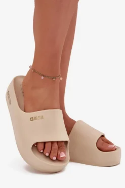 Clearance Big Star Shoes Klapki Damskie Piankowe Na Masywnej Platformie Big Star SS274722 Beżowe Beżowy