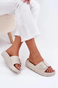 Boto Klapki Basenowe|Klapki Na Platformie*Klapki Damskie Piankowe Na Platformie Z Klamrą Beżowe Viasara Beżowy