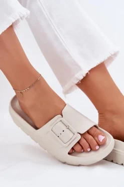 Boto Klapki Basenowe|Klapki Na Platformie*Klapki Damskie Piankowe Na Platformie Z Klamrą Beżowe Viasara Beżowy