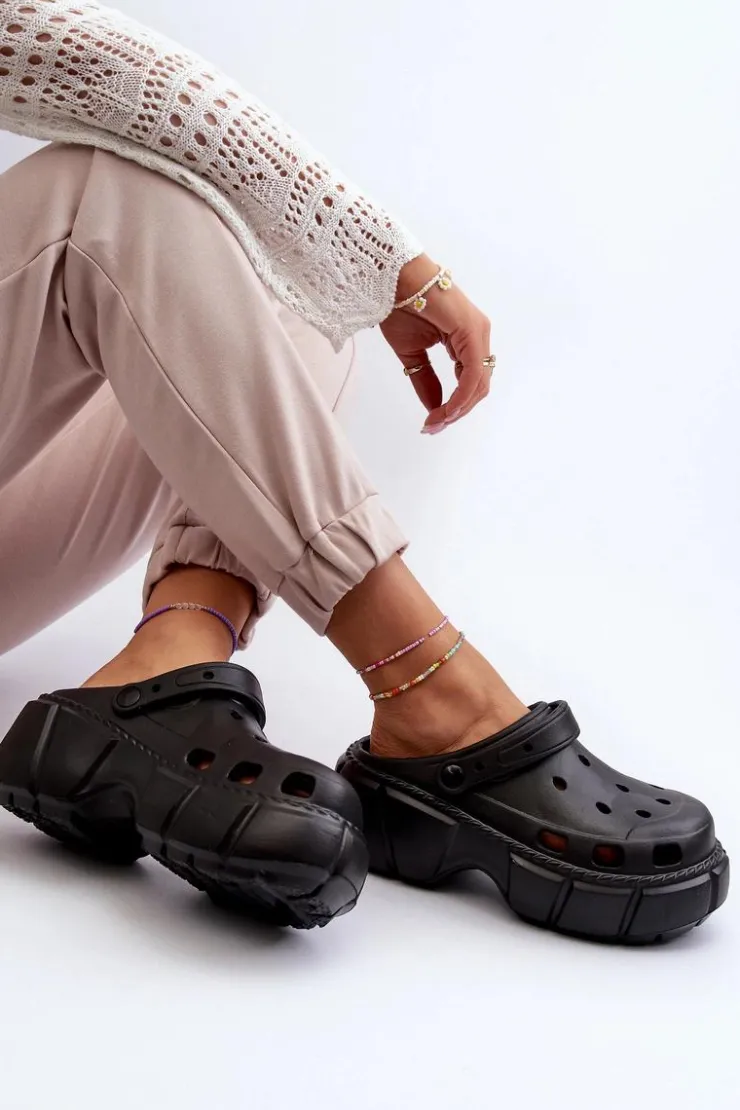 Damskie Boto Klapki Damskie Piankowe Na Masywnej Podeszwie Czarne Witima