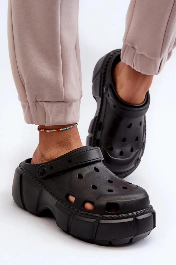 Damskie Boto Klapki Damskie Piankowe Na Masywnej Podeszwie Czarne Witima