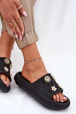 Damskie Buty damskie Vinceza Klapki Damskie Piankowe Z Przypinkami Vinceza 76055 Czarne