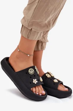 Damskie Buty damskie Vinceza Klapki Damskie Piankowe Z Przypinkami Vinceza 76055 Czarne