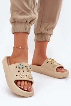 Hot Buty damskie Vinceza Klapki Damskie Piankowe Z Przypinkami Vinceza 76055 Beżowe Beżowy