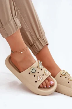 Hot Buty damskie Vinceza Klapki Damskie Piankowe Z Przypinkami Vinceza 76055 Beżowe Beżowy