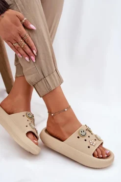 Hot Buty damskie Vinceza Klapki Damskie Piankowe Z Przypinkami Vinceza 76055 Beżowe Beżowy