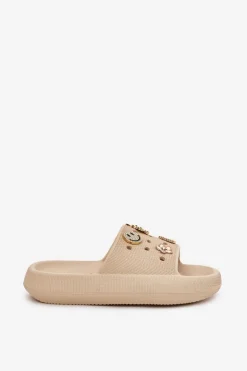 Hot Buty damskie Vinceza Klapki Damskie Piankowe Z Przypinkami Vinceza 76055 Beżowe Beżowy