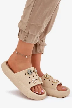 Hot Buty damskie Vinceza Klapki Damskie Piankowe Z Przypinkami Vinceza 76055 Beżowe Beżowy